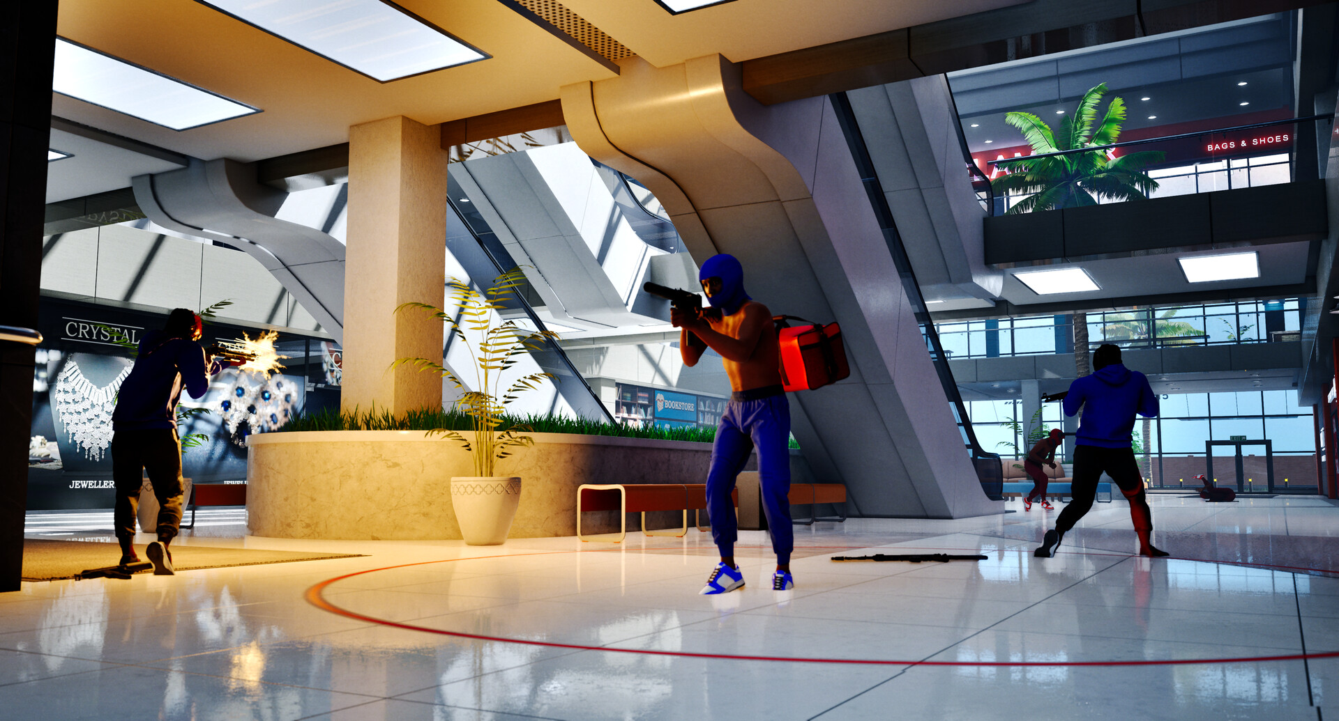 Players in an indoor Hood Warfare 2 firefight